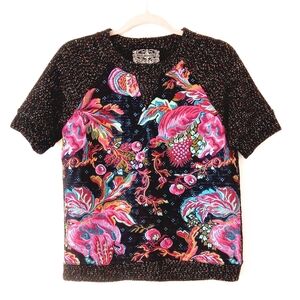 Anthropologie James Coviello Sz SMALL Brocade Floral Meticallic Blouse/Top